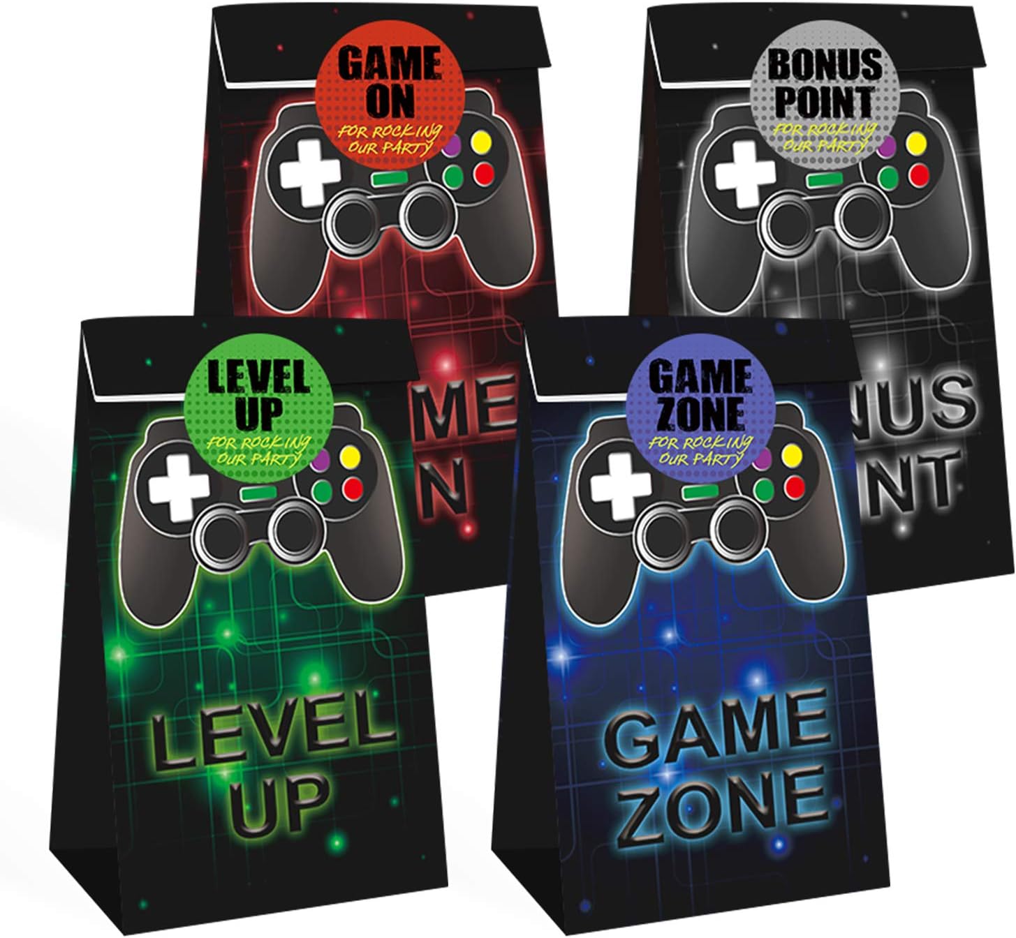 24 Pieces Video Game Party Candy Bags 4 Designs Goodie Bags for Themed Birthday Party Kids Party Favors Supplies with 24pcs stickers 24 Pieces Video Game Party Candy Bags 4 Designs Goodie Bags for Themed Birthday Party Kids Party Favors Supplies with 24pcs stickers