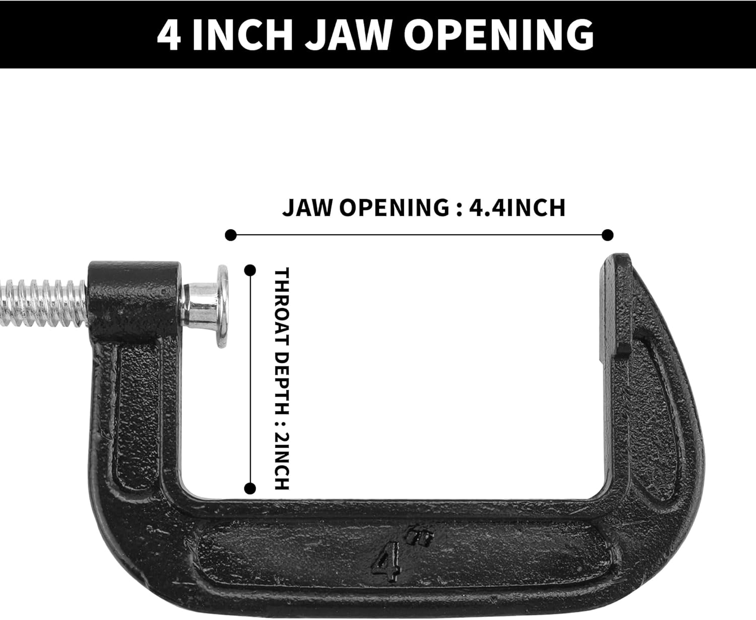 8 Pack C Clamp 4 Inch Heavy Duty Steel C Clamps Set, Cast Iron Frame Black Industrial Strength C Clamp for Woodworking, Welding, Building, Metal Workpiece