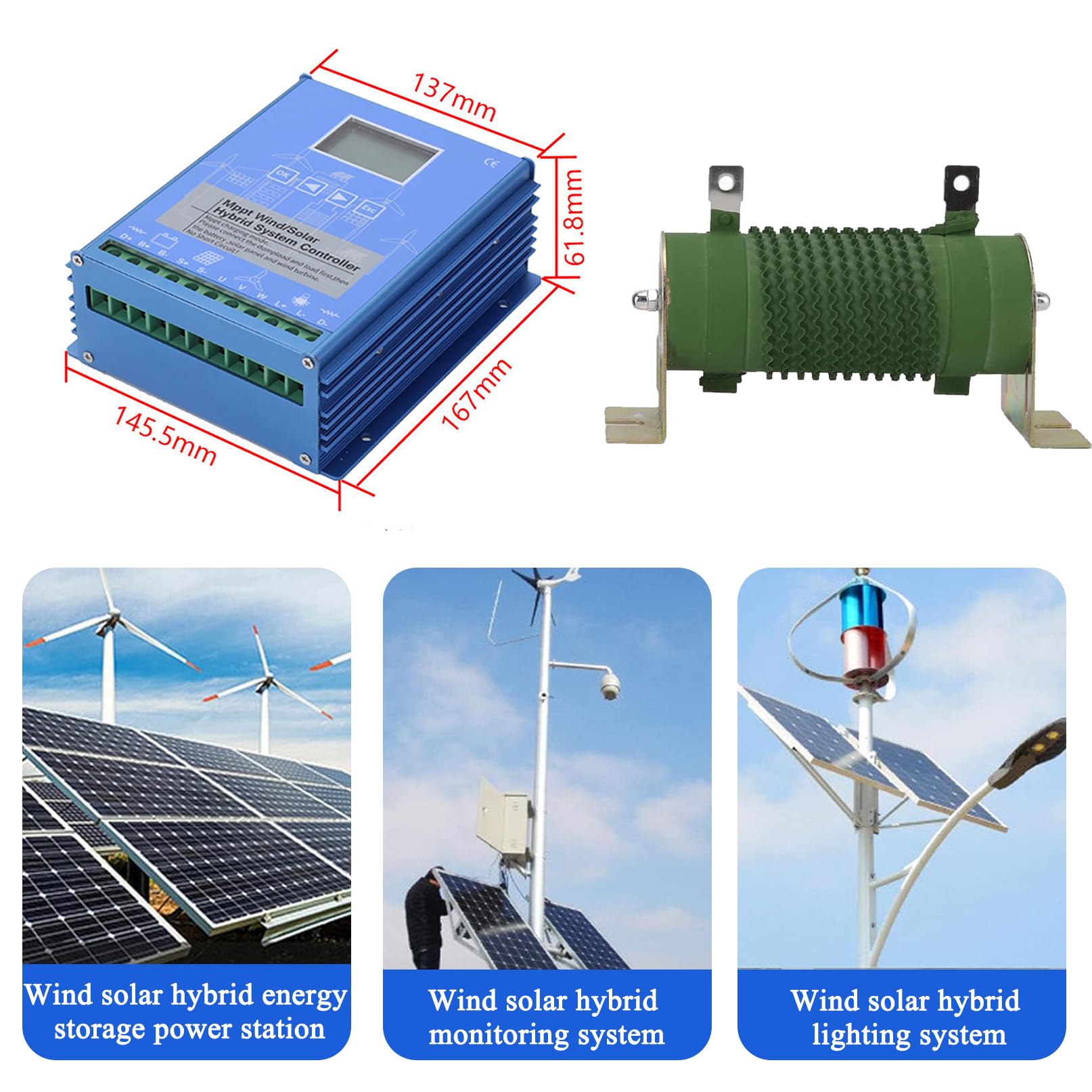 Regolatore di carica MPPT per turbina eolica ibrida solare per sistemi eolici e pannelli solari, schermo LCD, impostazioni di carica intelligenti, compatibile con lampade stradali