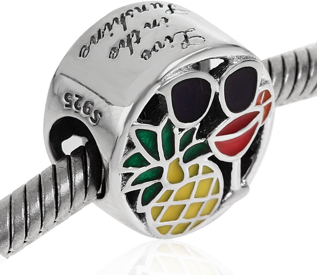 925 Sterling Silver Travel Charm Pineapple Charm Sunglasses Charm Wine Cup Charm Anniversary Charm for Pandora Charms Bracelet - Image 4