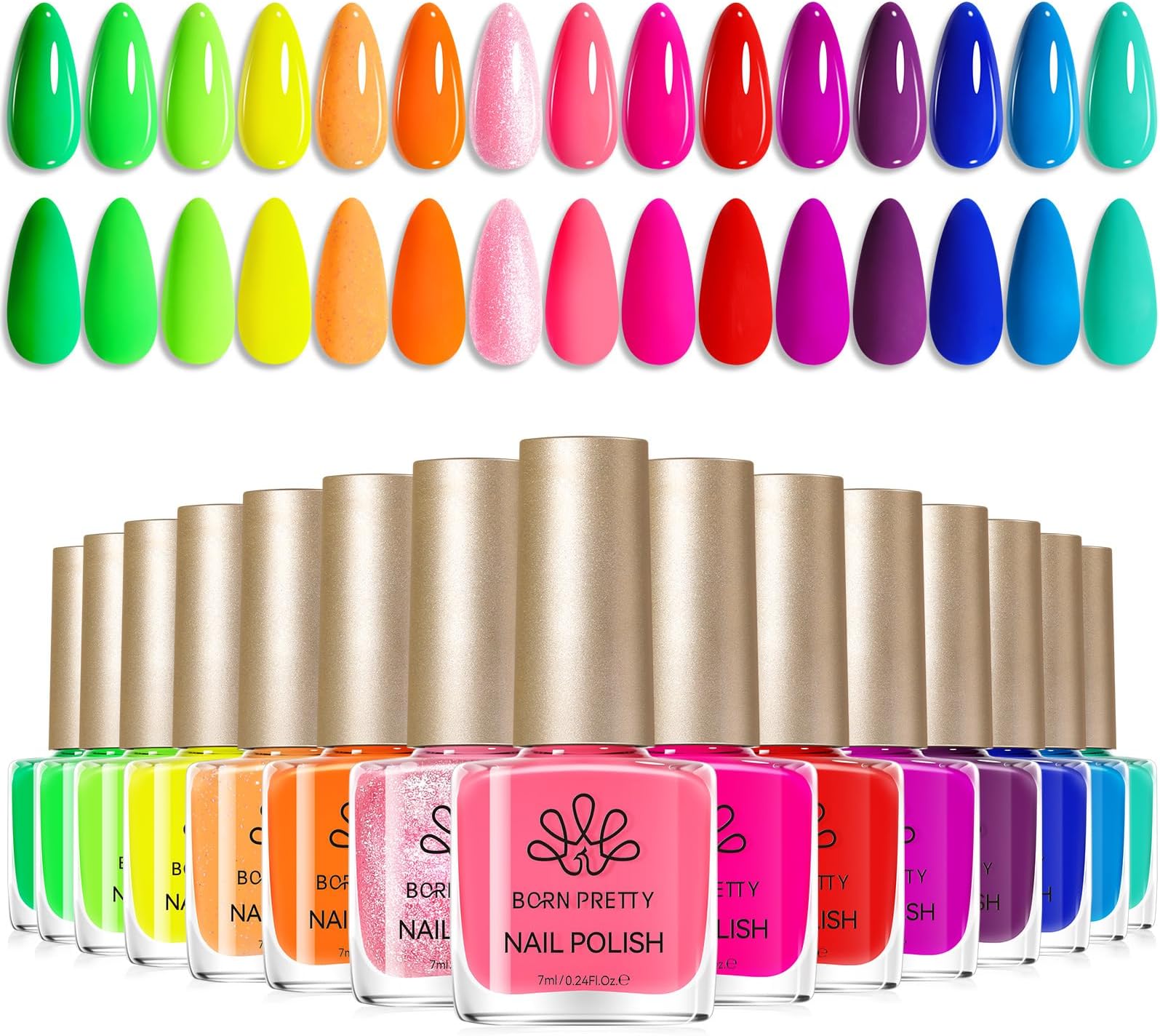 Neon Nail Polish Set, 15 Colors Spring Summer Nail Polish Quick Dry Nail Polish Kit Hot Pink Yellow Green Blue Neon Nail Lacquer Manicure Set for DIY Nail Art Salon Home Gift