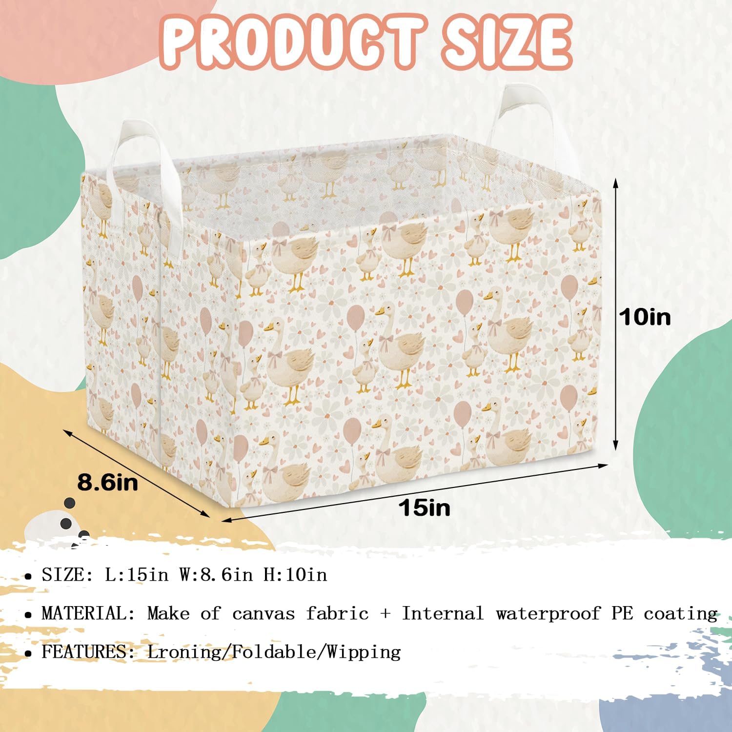A New Silly Goose Storage Basket, Cute Waterproof Canvas Toy Storage Box, Foldable Room Decorative Basket with Handle, Gift for Daughter, Suitable for Wardrobe, Bedroom, Home Living Room Shelf image 2