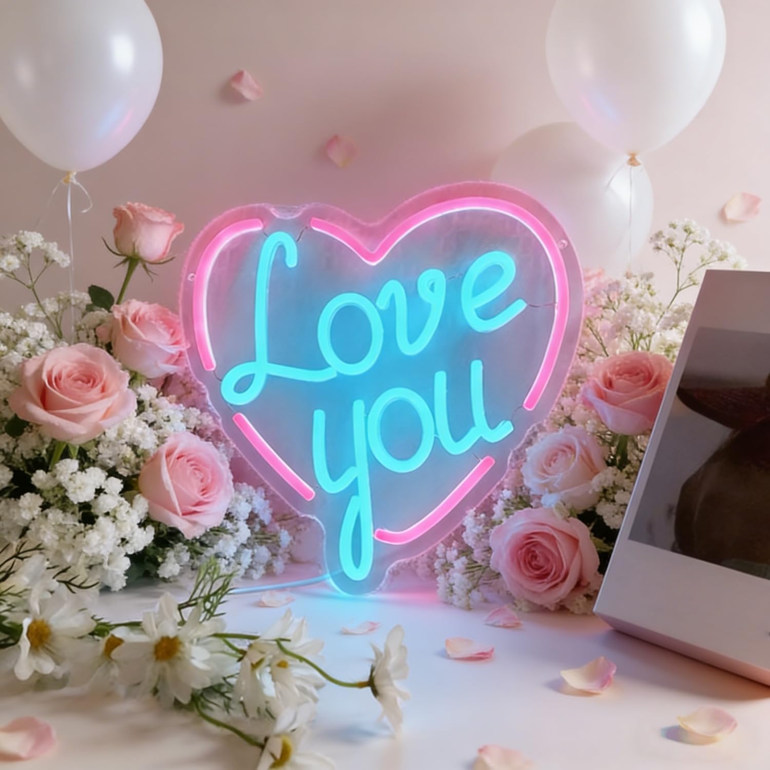 Love You Neon Sign LED Light Up Letters for Wall Decor, Warm White Neon Lights for Wedding Proposal Party Decorations, Bedroom Art Decor Marriage Proposal Sign