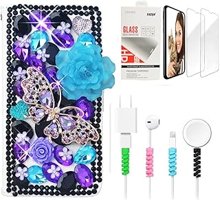 STENES Bling Wallet Phone Case Compatible with Samsung Galaxy Z Fold 4 5G - Stylish - 3D Handmade Rose Butterfly Flowers Design Leather Cover with Screen Protector & Cable Protector - Violet