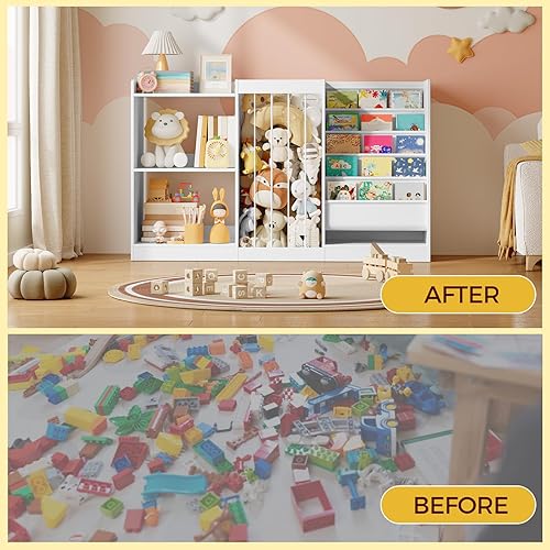 Miniatura 5 de Estantería infantil y almacenamiento de animales de peluche, estantería de 5 niveles con organizador de juguetes, estante para libros para niños