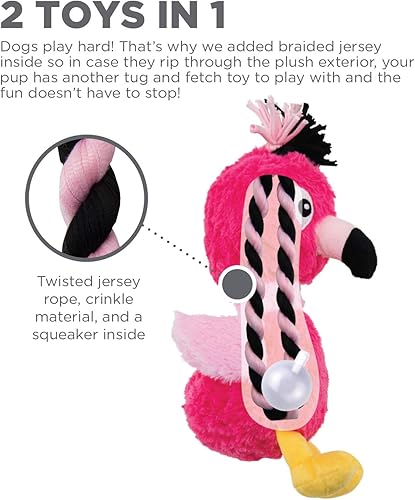 Miniatura 5 de Outward Hound Braidy Budz - Juguete de flamenco rosa para perro, acogedor peluche exterior con jersey trenzado trenzado en el interior, pequeño