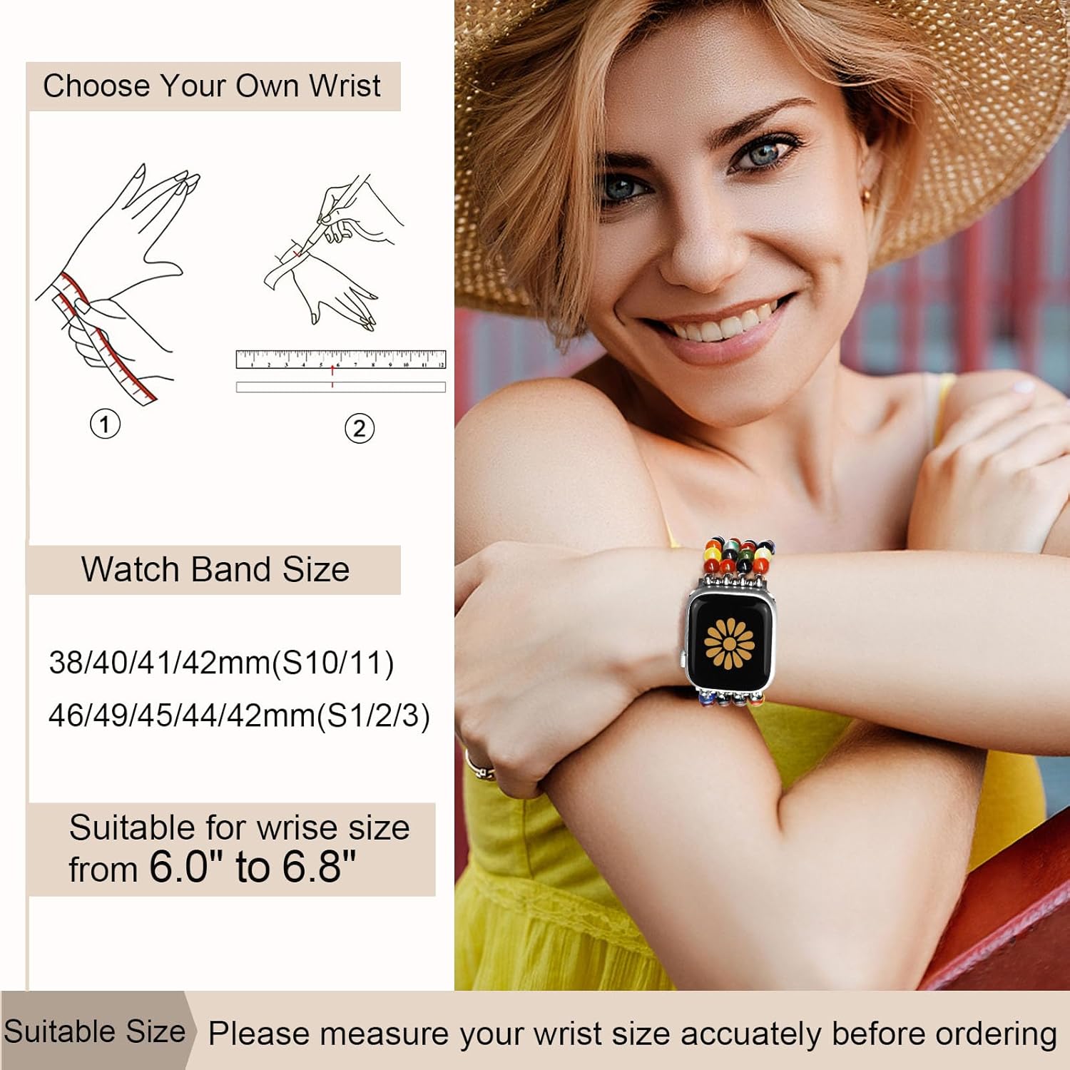 Natural Stone Bracelet Beaded-Bands Women Compatible with Apple Watch 38mm 40mm 41mm 42mm (S10/11) Feminine Cute Handmade Stretch Strap for iWatch Series 11/10/9/8/7/6/5/4/3/2/1 SE 3/2/1 - Image 3