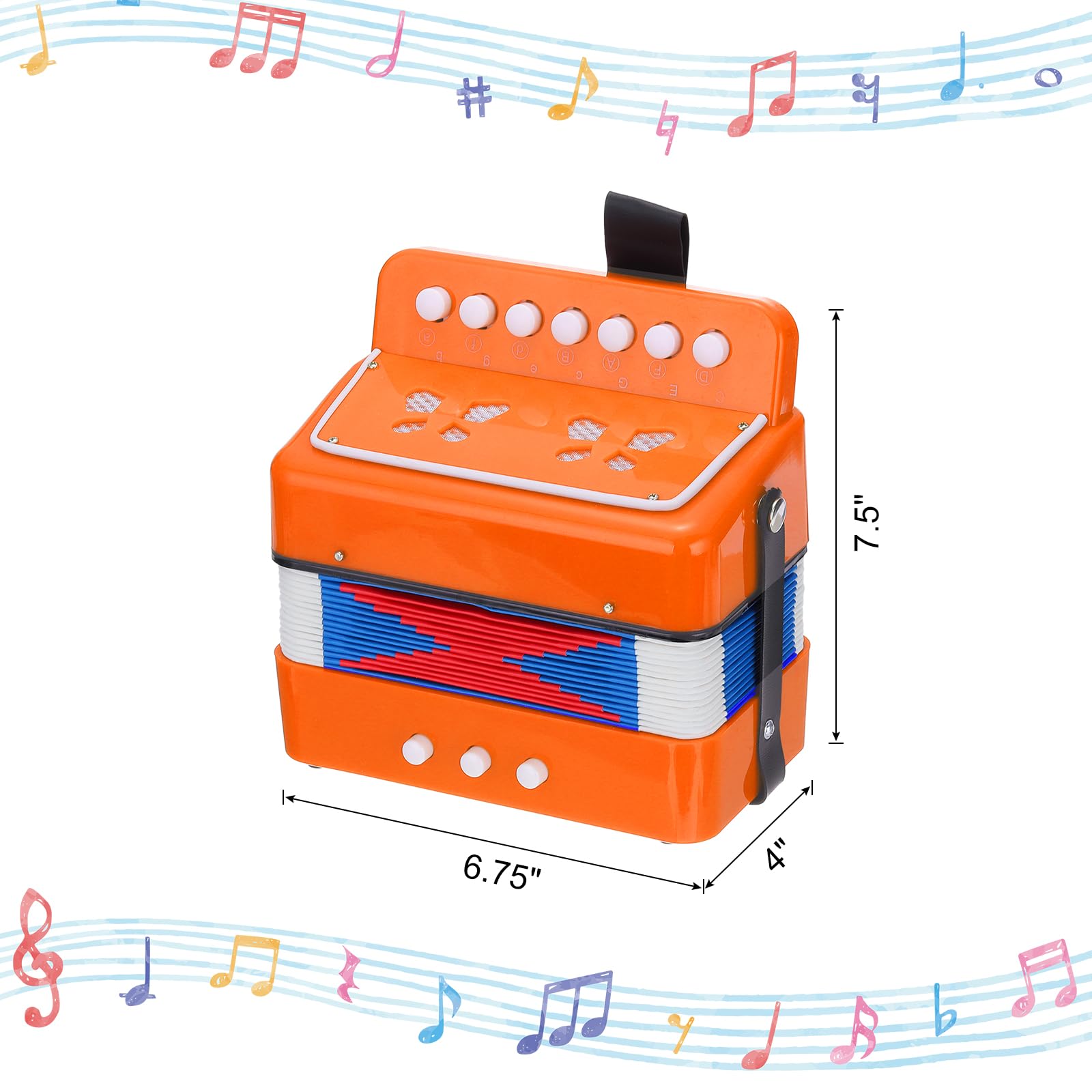 QUARKZMAN Accordéon 10 Touches Accordéon à Boutons Mini Instrument de Musique Cadeaux pour Adultes Débutants, Orange