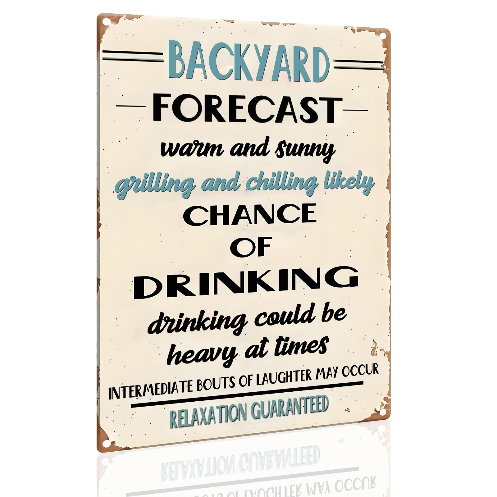 Backyard Forecast Metal Sign - "Grilling and Chilling" Outdoor Party Aluminum Plaque for Patio & Garden 8x12 Inch (2554)