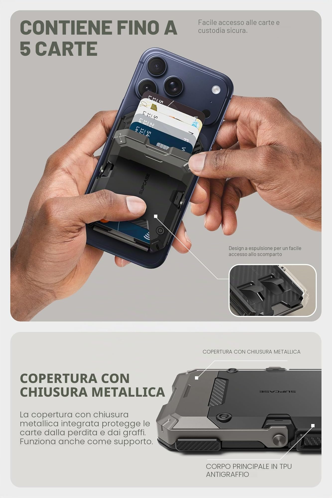 SUPCASE Portafoglio Magsafe Wallet Magnetico Portacarte con Cavalletto, RFID Blocco, [Supporto per 5 Carte] Accessori MagSafe, per iPhone Serie 17/16/15/14/13/12, Non per 13/12 Mini (Nero)