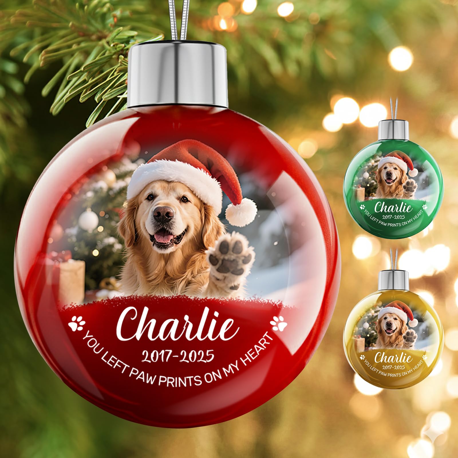 Personalized Pet Memorial Christmas Ornament - Custom Photo &amp; Text Christmas Balls, Customized Dogs Sympathy Gifts, Pet in Memory Keepsake, Dog Memorial Gifts for Loss of Dog, Cat