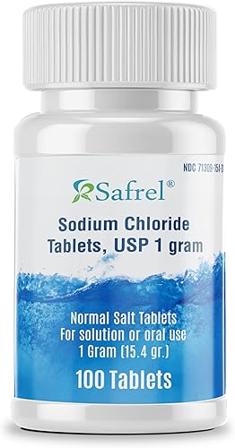 Safrel Tabletas de Cloruro de Sodio 1 gm, USP | Tabletas de Sal Normal | (15.4gr.) | Bebida de Hidratación Replenedora de Electrolitos (100 Unidades