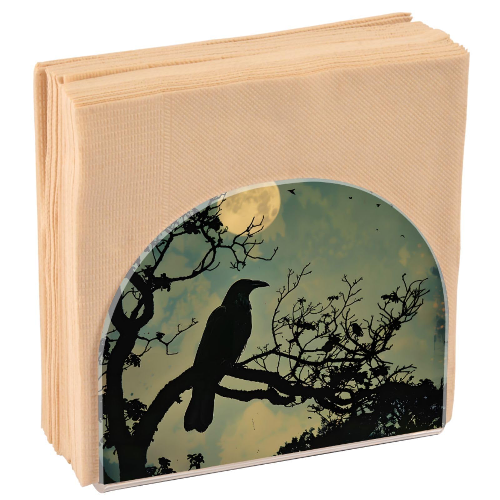 Napkin Holder for Table, Crow Moon Acrylic Paper Napkin Holder, Kitchen Tissue Paper Dispenser Cocktail Napkin Holder for Dining Table, Party Guest, Bathroom