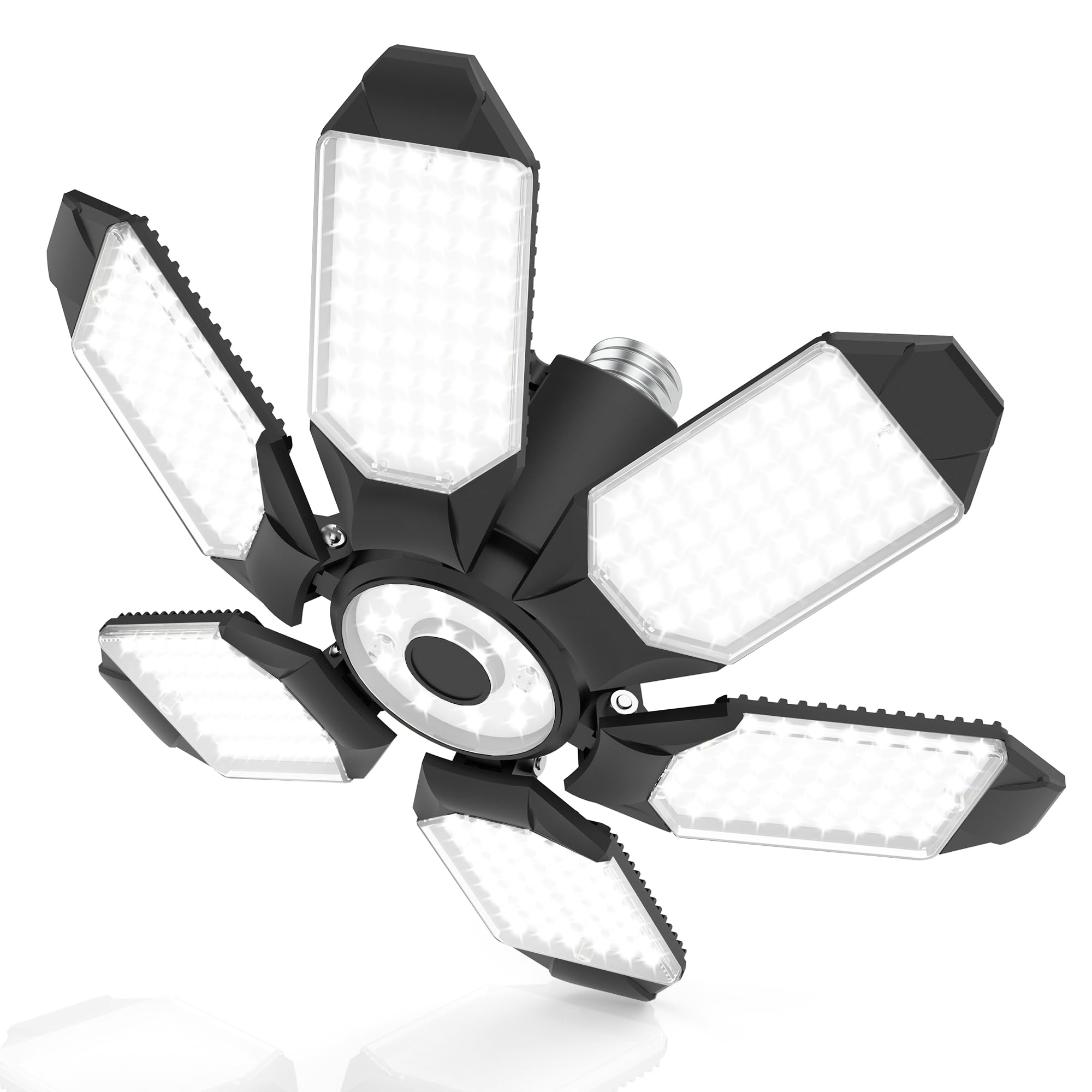 BRAINIAC LED Garage Light Bulbs 100W with 6 Adjustable Panels, E26/E27 Screw in Deformable Garage Ceiling Light Led for Warehouse Corridor Stadium