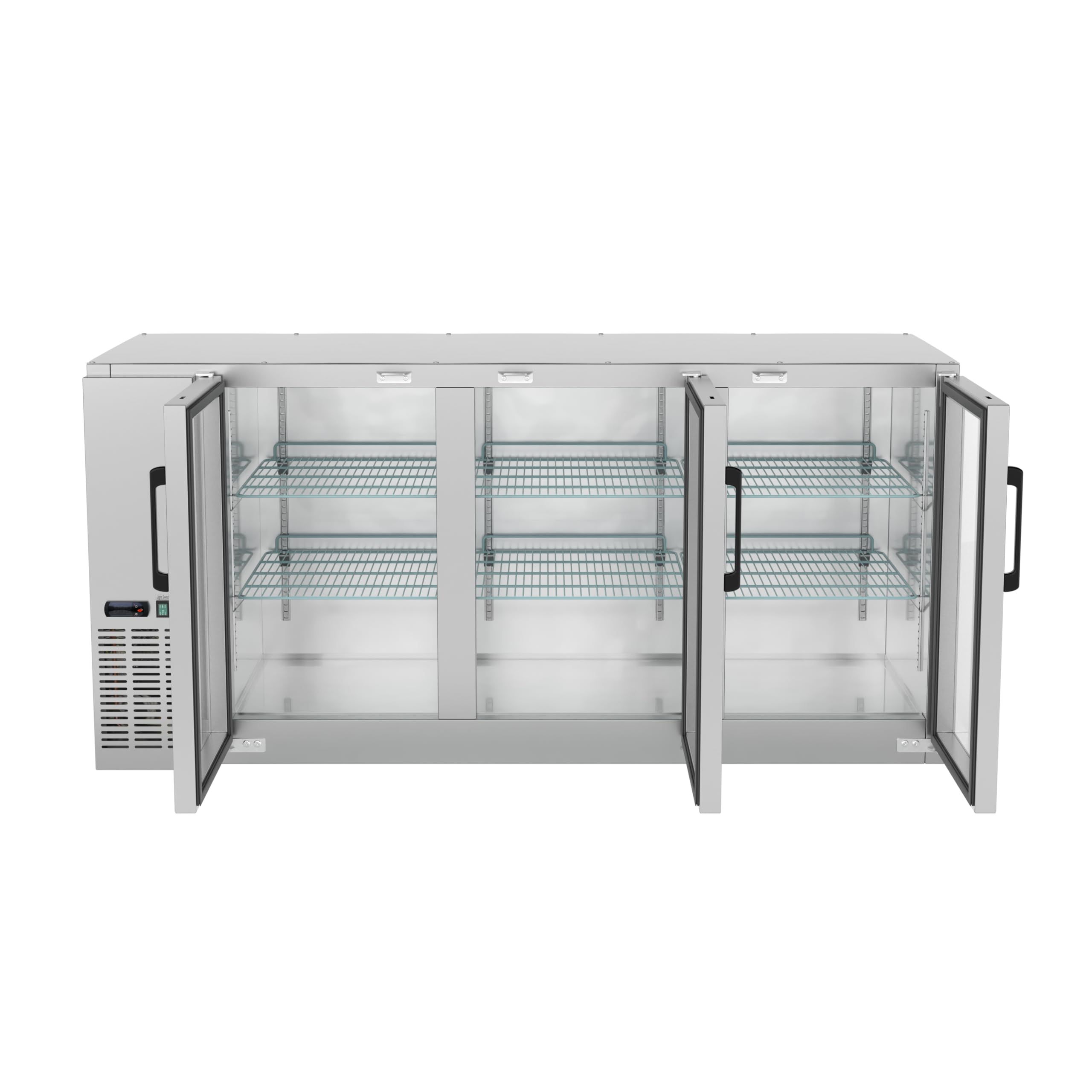 Krollen Industrial Ubb-72-Gt-G-S 72" Stainless Steel Underbar Height Narrow Glass Door Back Bar Refrigerator Beverage Cooler For Beer Soda Wine With Galvanized Top And LED Lighting on Fridge.com - View 3