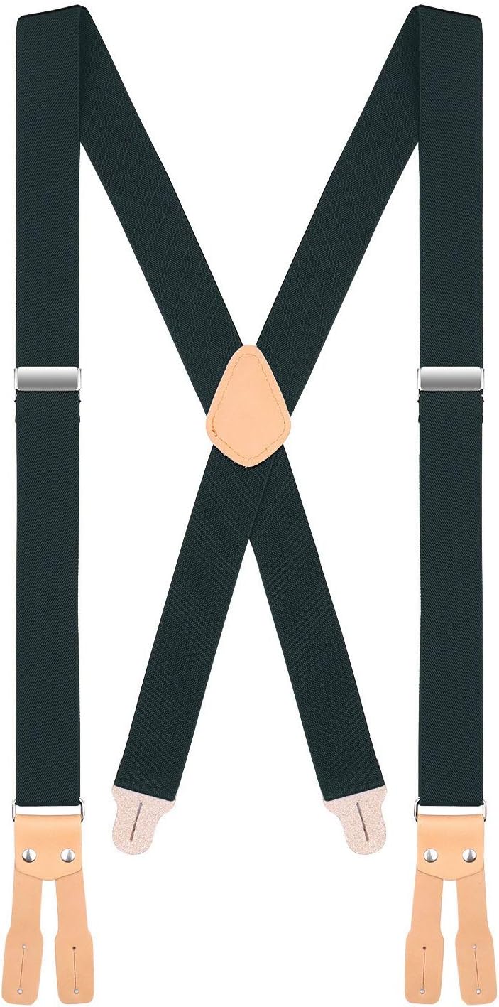 Buyless Fashion Button End Logger Work Suspenders for Men - 48" Adjustable Straps 1 1/4" - X Shape