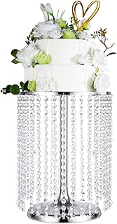 Wedding Cake Stand for Dessert Table 12 Inch Silver Crystal Pendants Met...