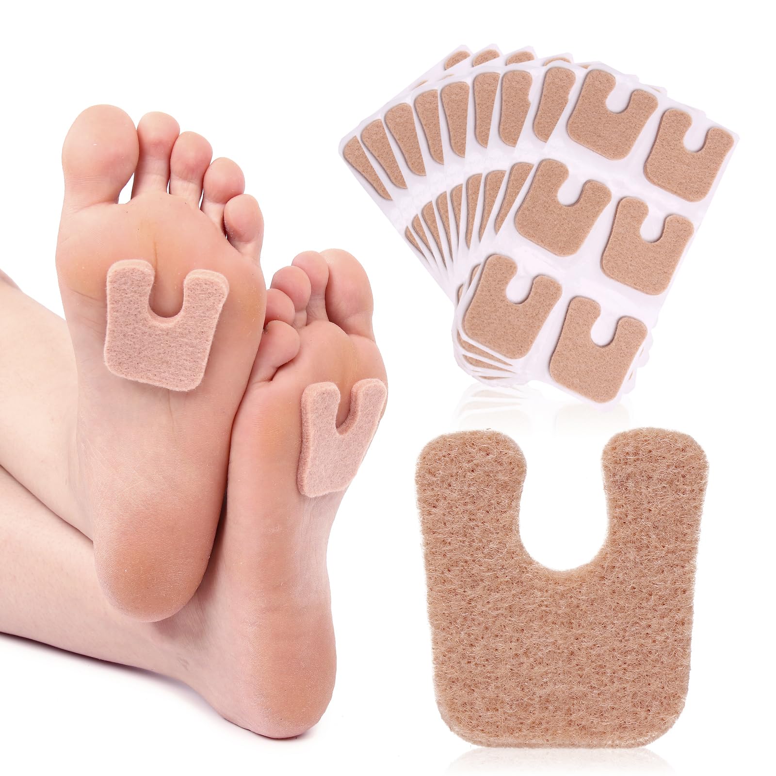 MoyRetty 60 almohadillas de fieltro en forma de U, almohadillas metatarsianas autoadhesivas que protegen los callos de roces en los zapatos, reducen el dolor de pies y talones