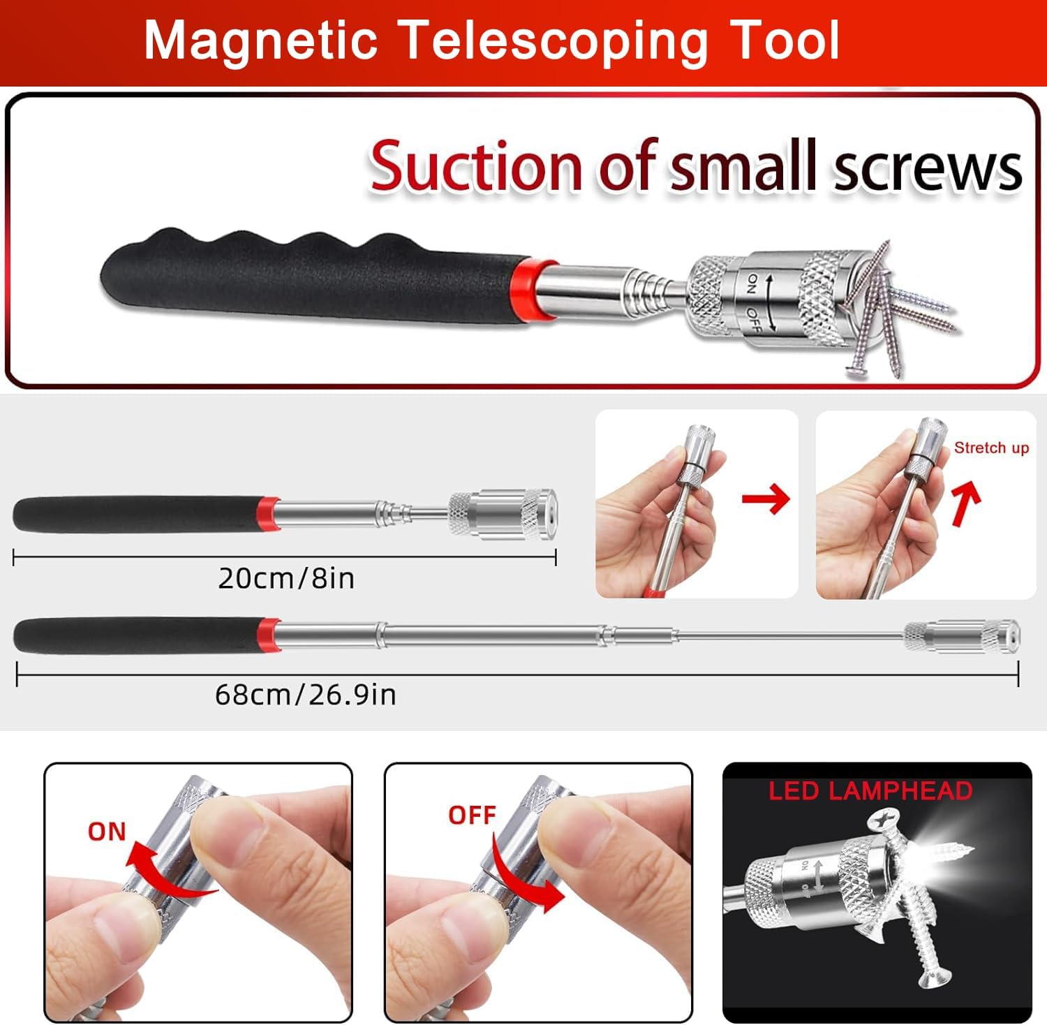 13 Pcs Mechanic Hook and Pick Tool Set with Auto Clip Removal Plier Rivets Puller Telescoping Magnetic Pickup Gasket Scraper for Remove Automotive Electronics Maintenance Hoses Gasket (red1)