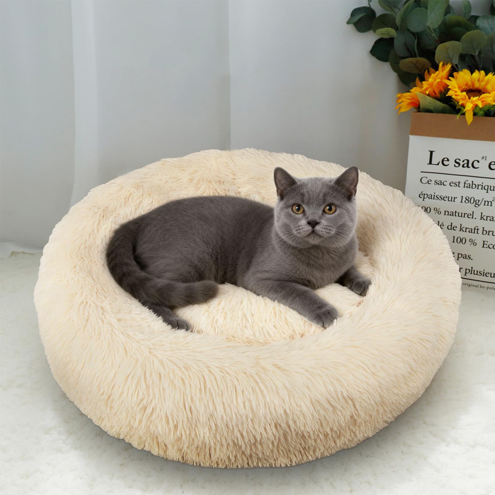 Amazon | 猫 犬 ベッド クッション グッズ - ラウンド型 もふもふ 丸型