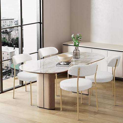 SoarFlash Sillas de comedor, Beige Boucle Sillas de comedor Juego de 4, sillas de comedor de cocina con respaldo curvado tapizado de mediados de