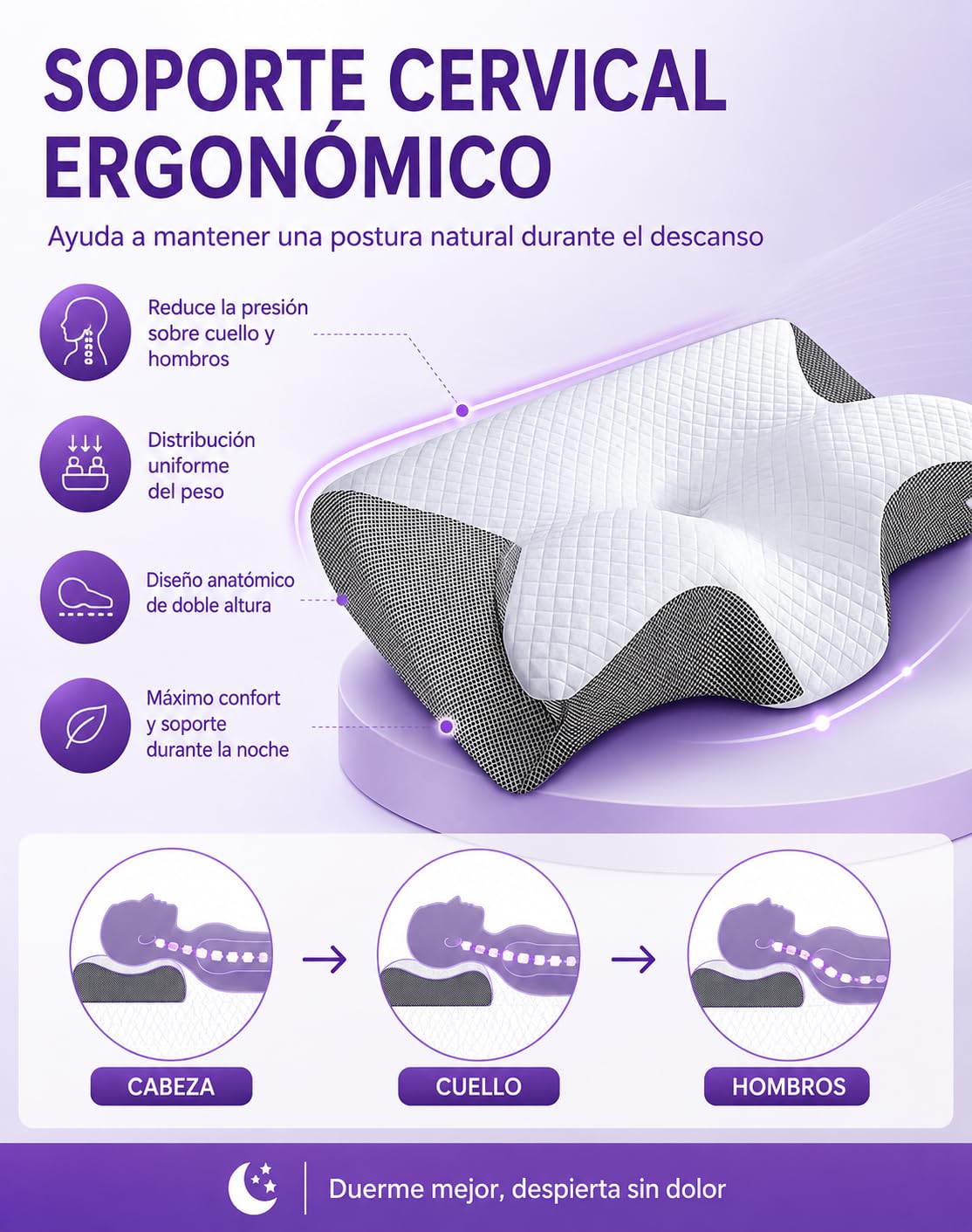 Nucca - Oreiller Nucca, Ergonomique En Mousse à Mémoire De Forme，Black