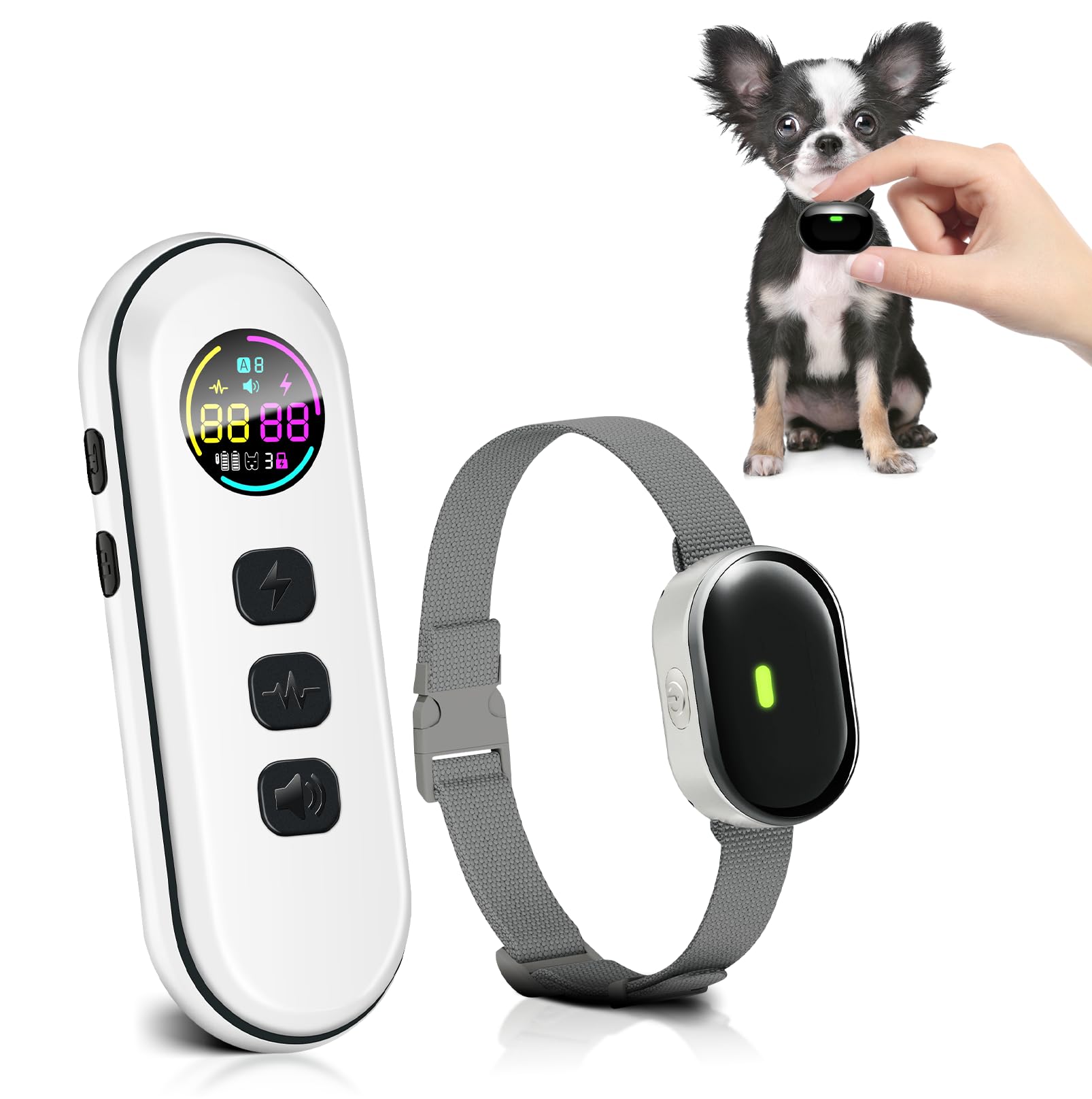 Ultra-Small Dog Shock Collar, Ultra-Light & Thin Dog Training Collar with 1300ft Remote, Tailored for Small Dogs 5-15lbs & Medium Dogs, 198-Level Precise Control, Waterproof, Rechargeable (Grey)
