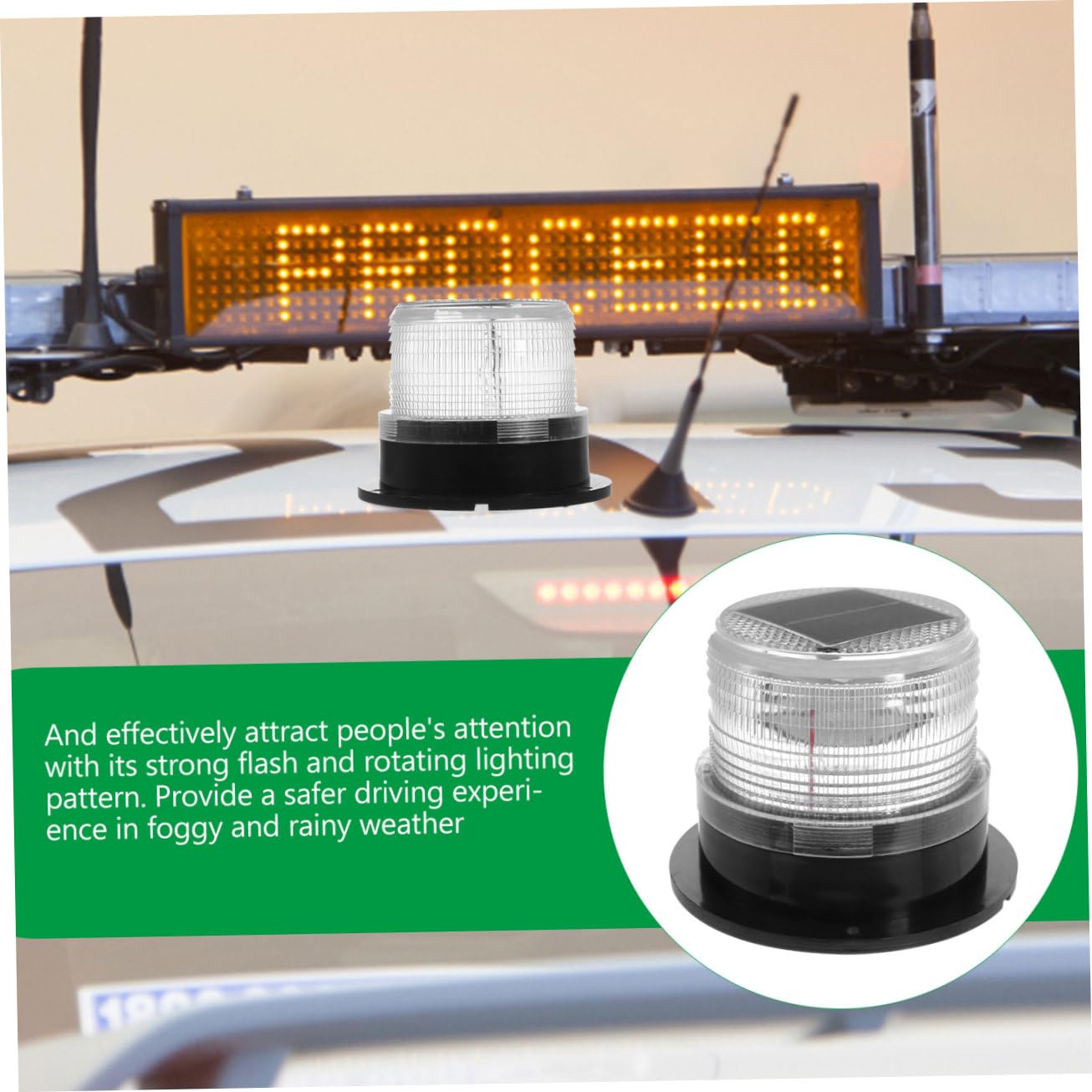 Feu D’avertissement de Toit pour Véhicule, Stroboscope Solaire LED Noir | Abs et Métal, Base Magnétique, Intensité Élevée, pour Véhicule et Camion de Secours