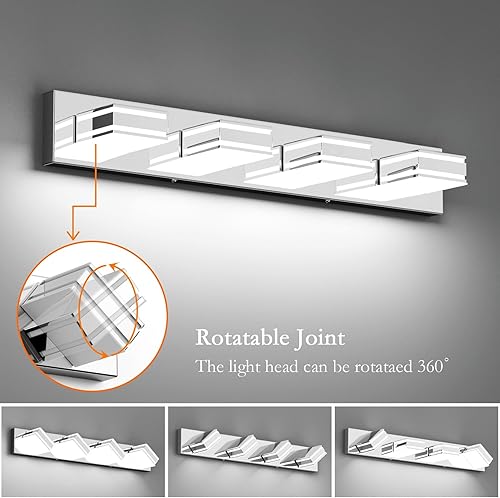 Miniatura 2 de Ralbay Moderna lámpara de tocador cromada para baño, 4 luces, 30 pulgadas, acrílico, moderno, LED, accesorios de iluminación de pared sobre espejo