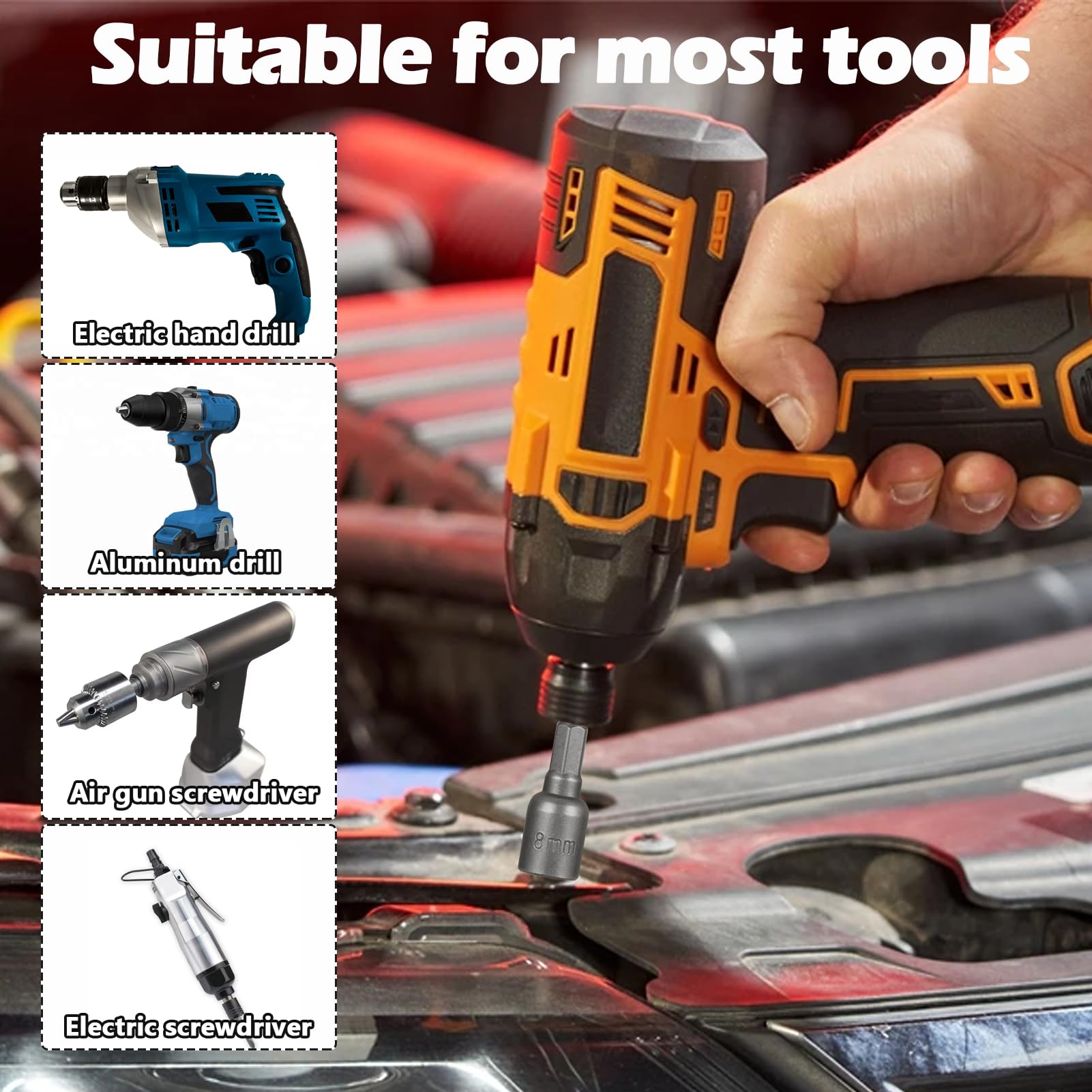 8mm hex bit, 8mm Socket, Impact Drive Socket Sets, Allen Key Drill Bit Set, Magnetic Nut Driver - Image 4