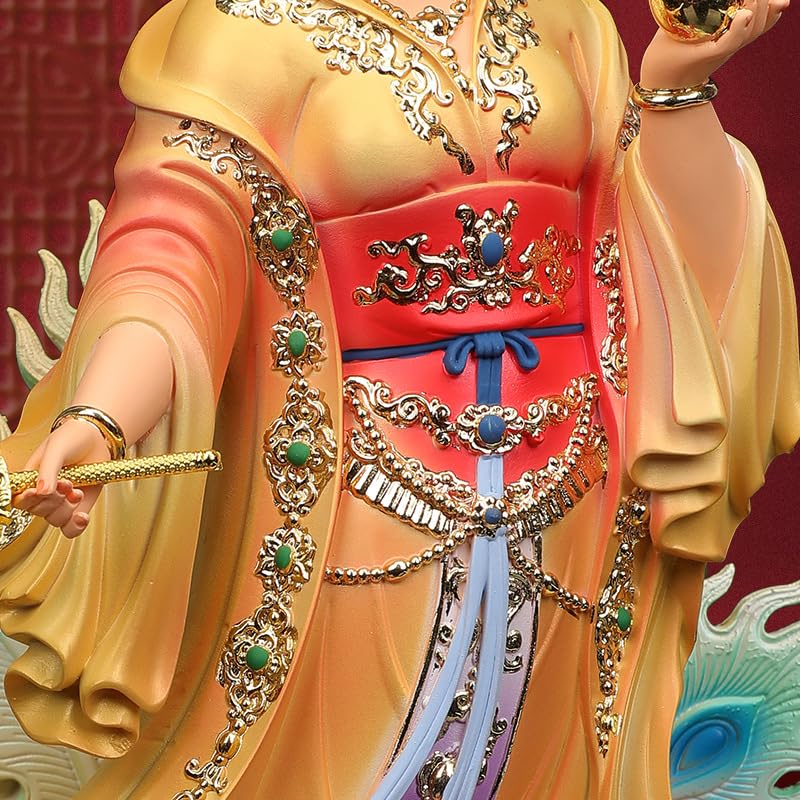 Usoway 树脂九天玄女神像站像家用供奉九天娘娘彩绘踏凤无极元君佛像