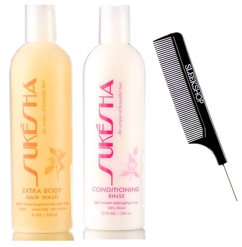Sukesha Champú y acondicionador de lavado extra corporal para el cabello con acondicionador DUO (con peine elegante) fórmula voluminizadora suave,