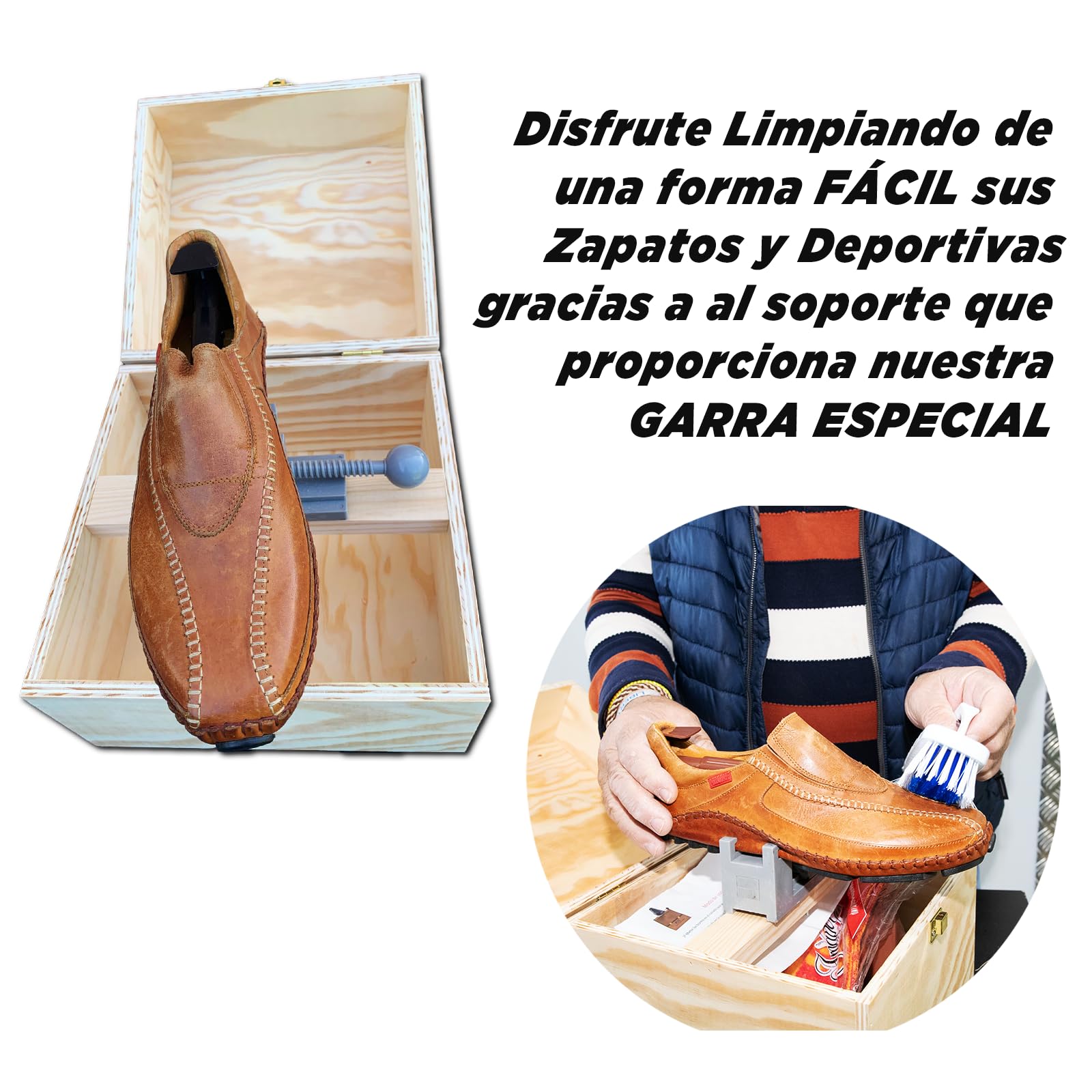 ECO BOX, Limpieza de Zapatillas, Limpia Zapatos, Kit Limpieza Zapatillas, Incluye Garra Metálica de Sujección Interior 360° Hormas Hombre Hormas Mujer Pastillas