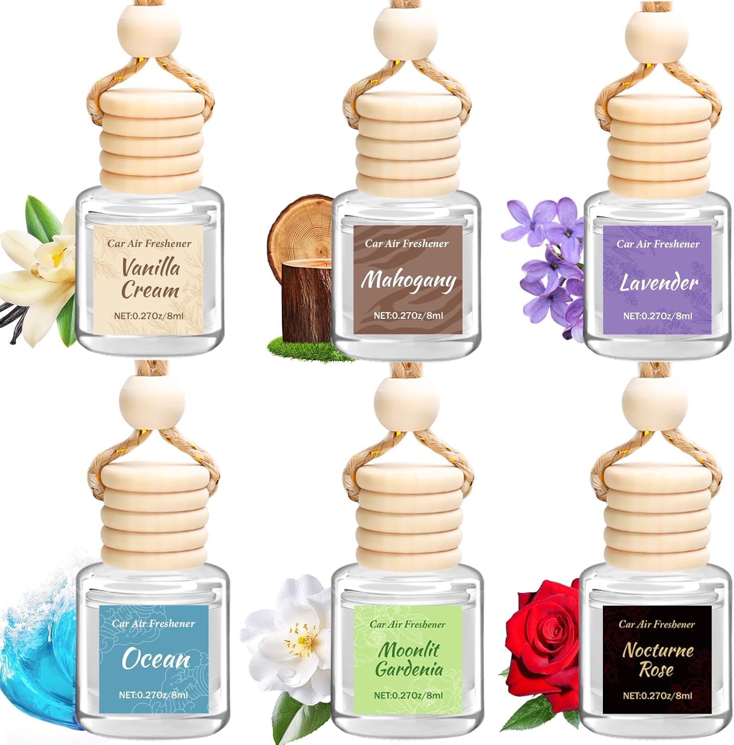 6 Pack Car Air Freshener - Valentines Day Gifts for Her, Hanging Air Freshener Essential Oil Diffuser, Romantic Car Scents Cute Auto Decor Gifts for Women/Men