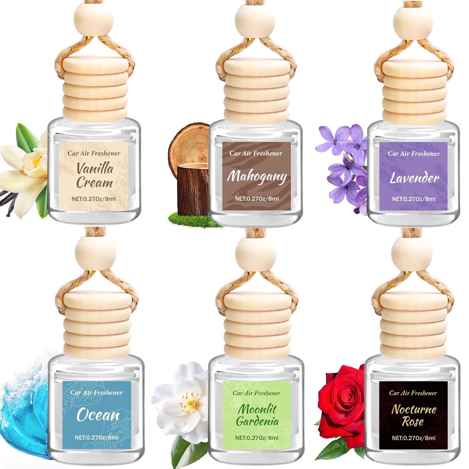 6 Pack Car Air Freshener - Mothers Day Gift for Her Hanging Air Freshener Essential Oil Diffuser Romantic