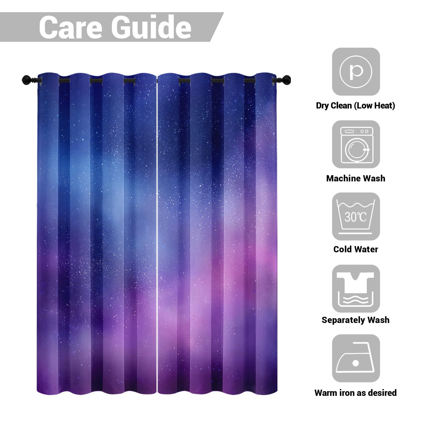 Generisch Sternenhimmel Kinder Vorhäng Blickdicht 2er Set Nebel Sterne Weltraum Verdunklungsvorhänge mit Ösen Thermovorhang für Zimmer Wohnzimmer Schlafzimmer H225 x B132 cm