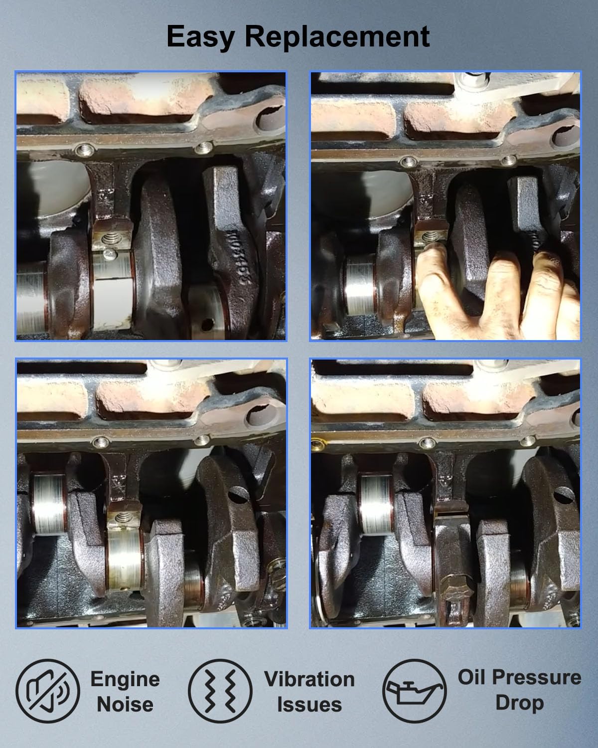 10 Pcs Main Bearings Set Fit for Chevy GM LS 4.8L 5.3L 5.7L 6.0L 6.2L Replace MS2199P, Engine Crankshaft Main Bearing Set Standard