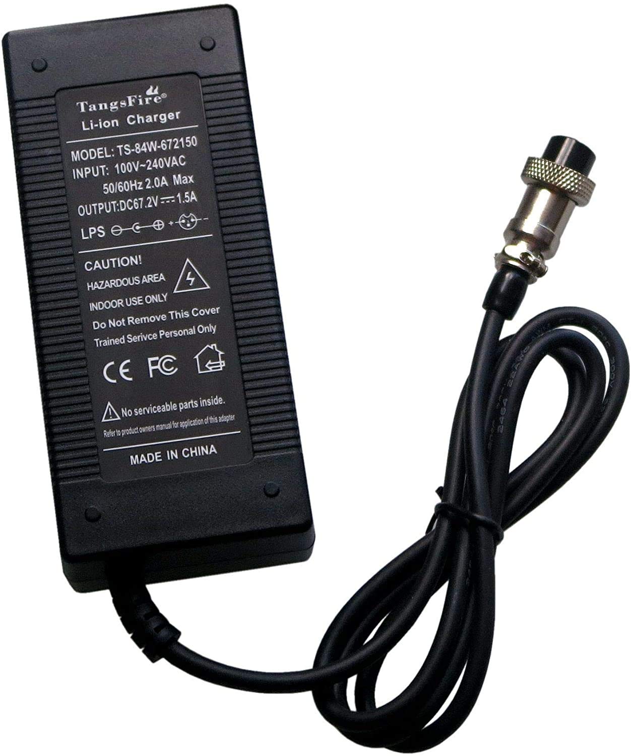 Chargeur de 60 V de sortie 1,5 A pour batterie au lithium Li-ion 67,2 V 16S pour vélo électrique (GX16 3 broches en ligne)