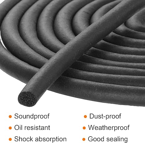 Miniatura 4 de uxcell Tira de sellado de goma de espuma, 0.12 pulgadas de diámetro x 49.2 ft (49.21 pies) de largo redondo EPDM de goma sólida para reducir el