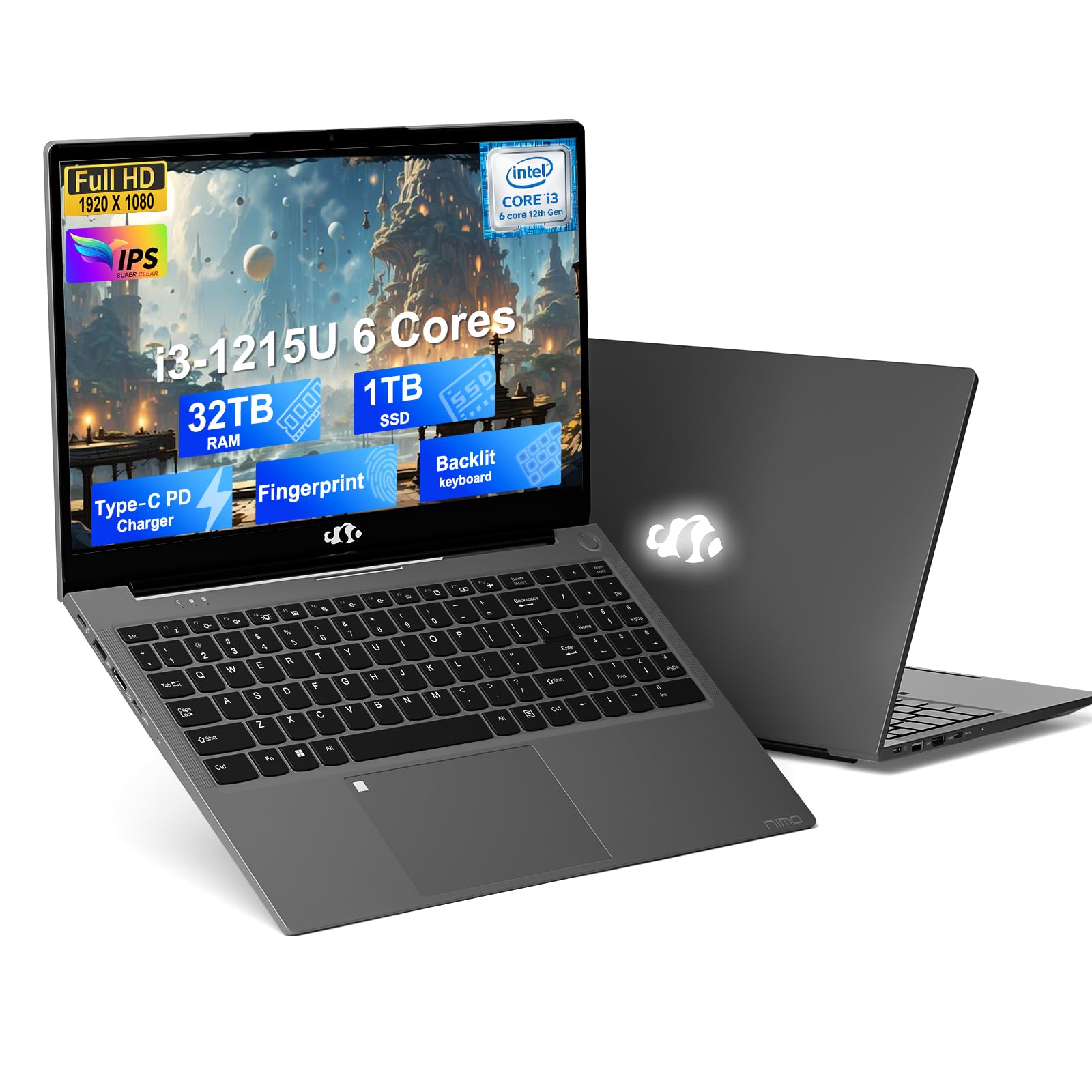 NIMO 15.6" Light-Gaming-Laptop, 8 Cores AMD Ryzen 7 Pro 6850U 8GB LPDDR5 RAM 256GB SSD (Beat i7-1360P Up to 4.7GHz) AMD Radeon 680M GPU IPS FHD Computer with 100W Type-C Backlit Keyboard Fingerprint