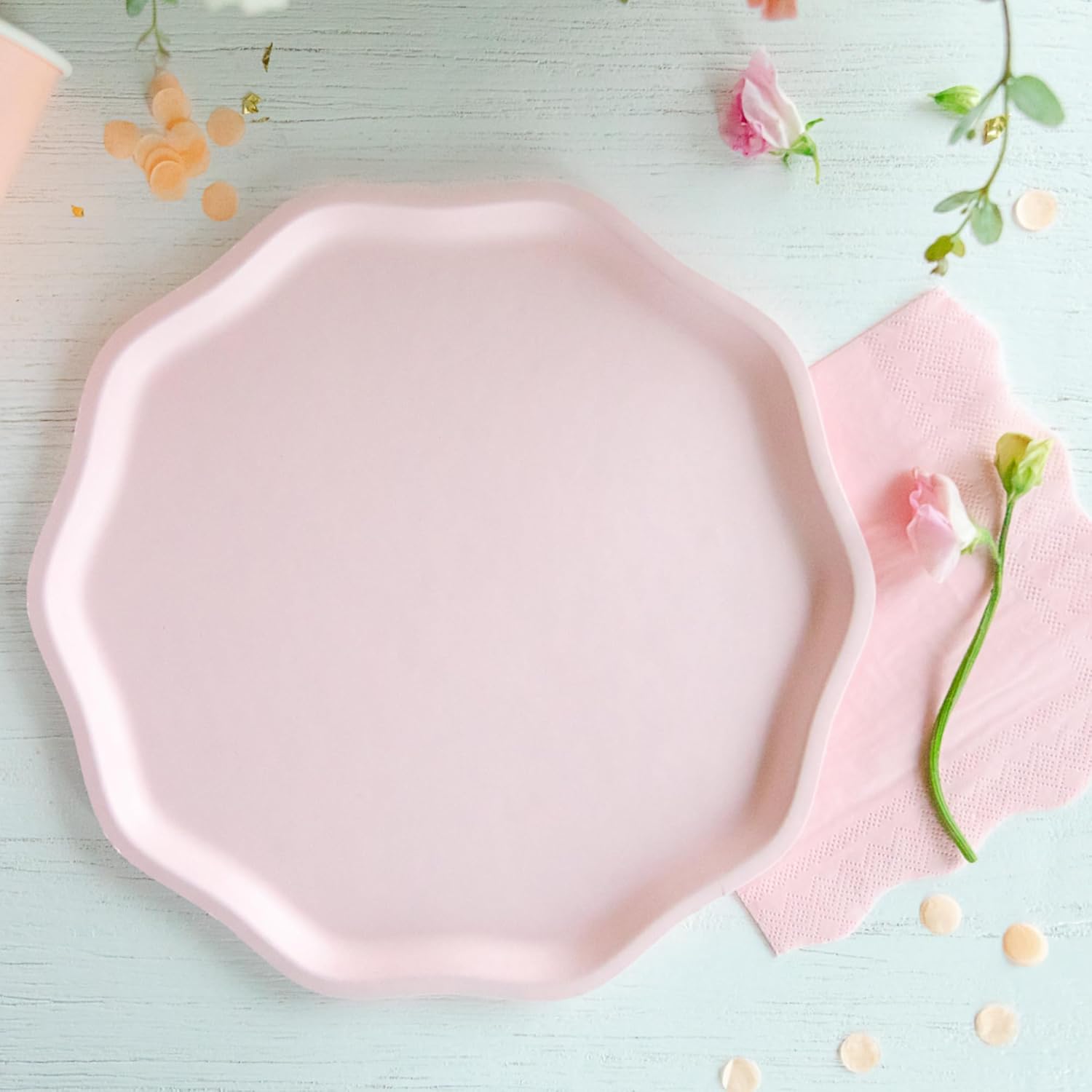 Bonjour Fête Petal Pink Compostable Dinner Plates | Sturdy Disposable Plates for Girl Baby Showers & Birthday Decorations | Premium 10.5" Size, Pack of 8 | Eco-Friendly Party Supplies - Image 5