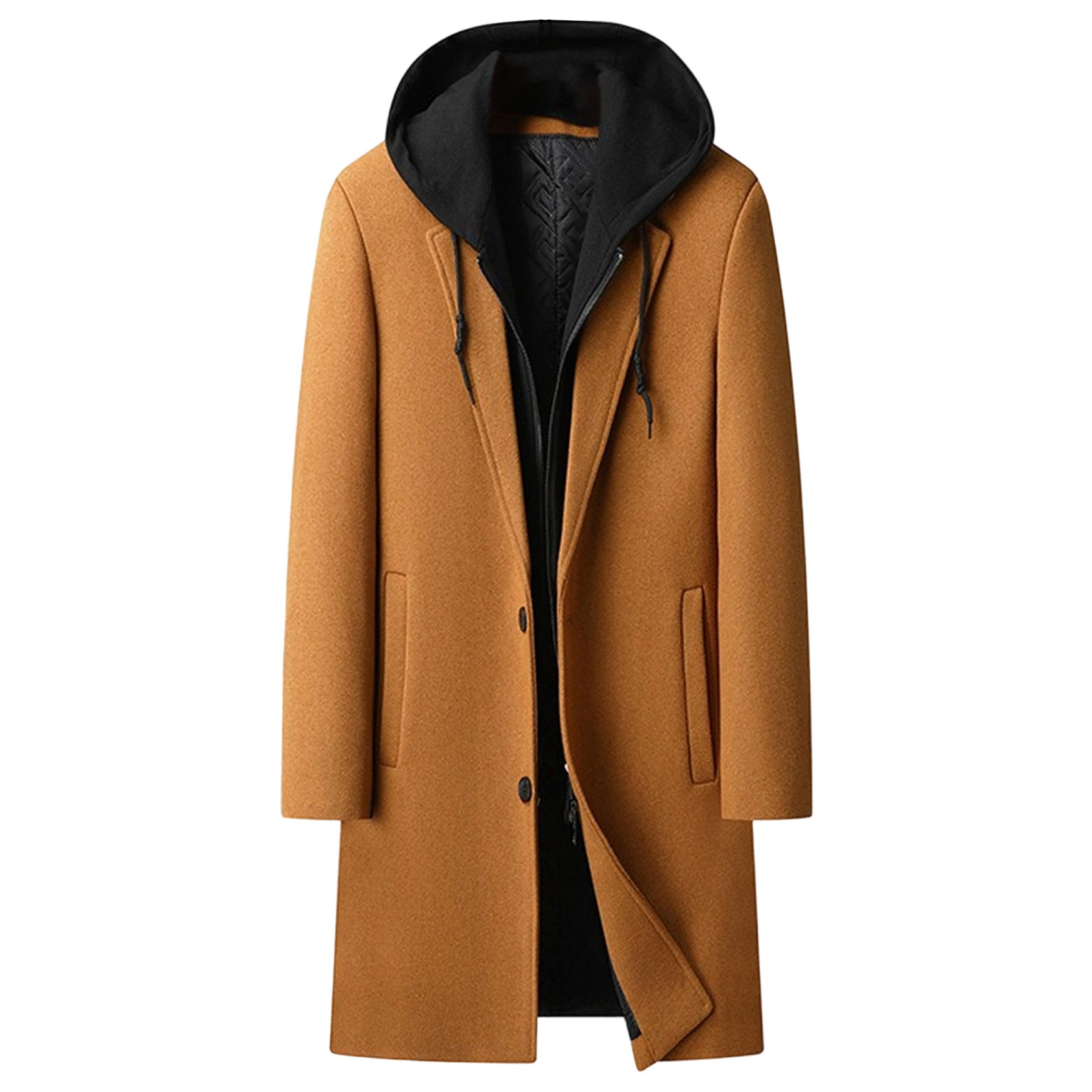 Trench da uomo con cappuccio, trench lungo, giacca casual in lana e cotone