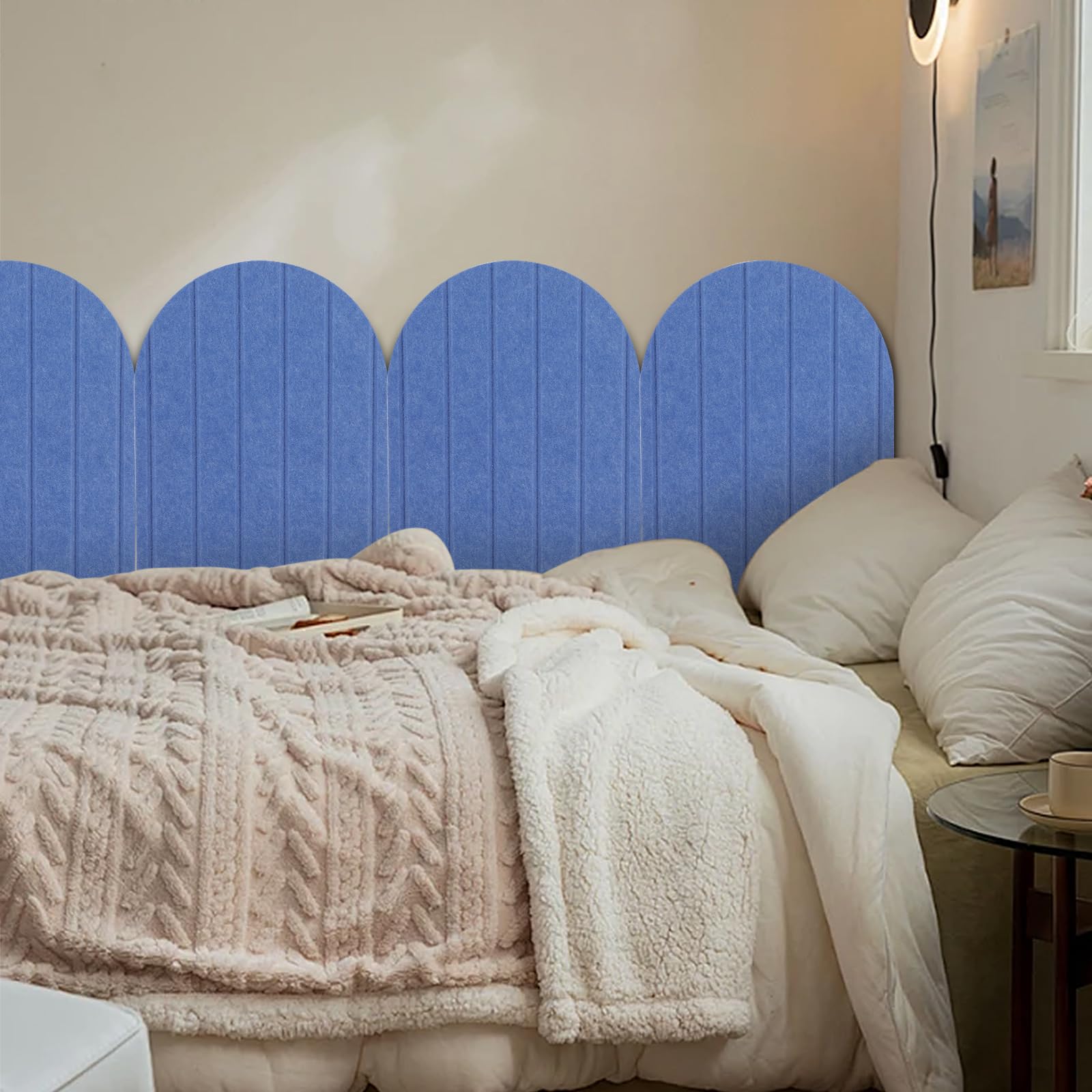 3D Pannelli murali, 4 pezzi da 32x43 cm, pannelli decorativi in feltro autoadesivi anticollisione per la protezione delle pareti, imbottitura murale per camera da letto, cameretta per bambini (Blu)