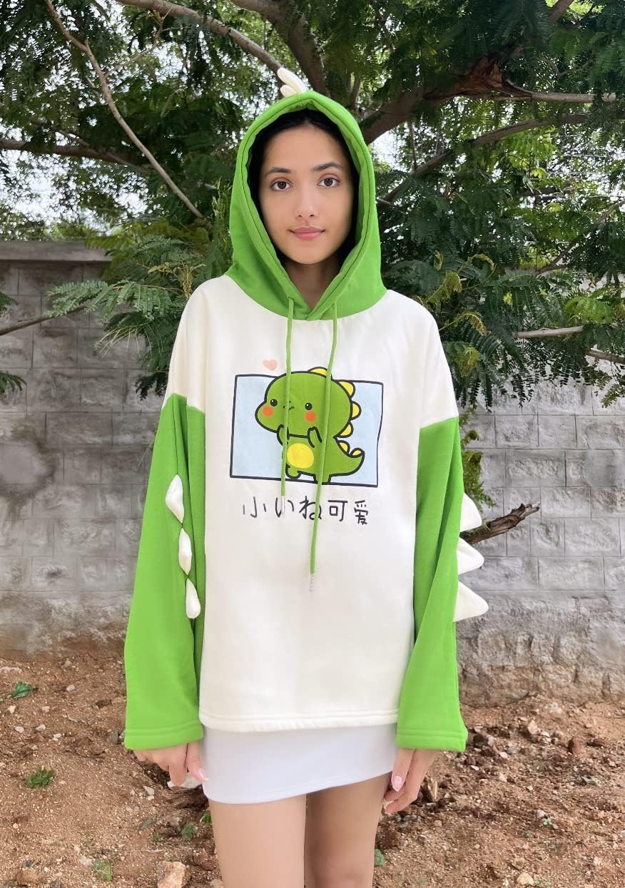 FANCYKIDS Dinosaur Hoodie For Teens Teenagers Oversize Top Sweatshirt Jumper Shirt (Green)