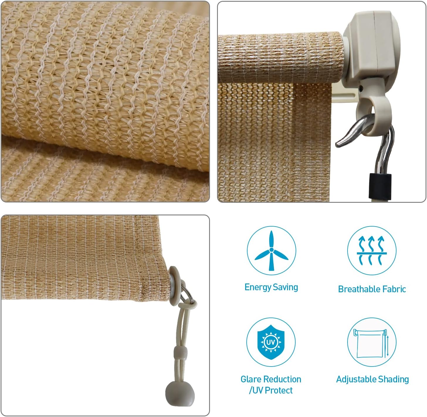 Artpuch Outdoor Roller Shade 4'(W) x6'(L) Exterior Fabric Blind Sesame Cordless Roll Up Shade, Wand Operation Roller Shade Cloth for Patio Porch Gazebo : Patio, Lawn & Garden