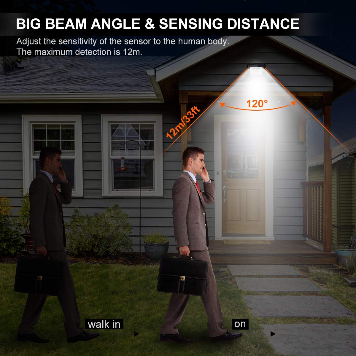 2pack-faro led esterno con sensore movimento 10W Bianco Caldo 3000K IP66 Impermeabile faretto esterno con sensore di movimento 1000LM faretto led da esterno per Cortile,Giardino