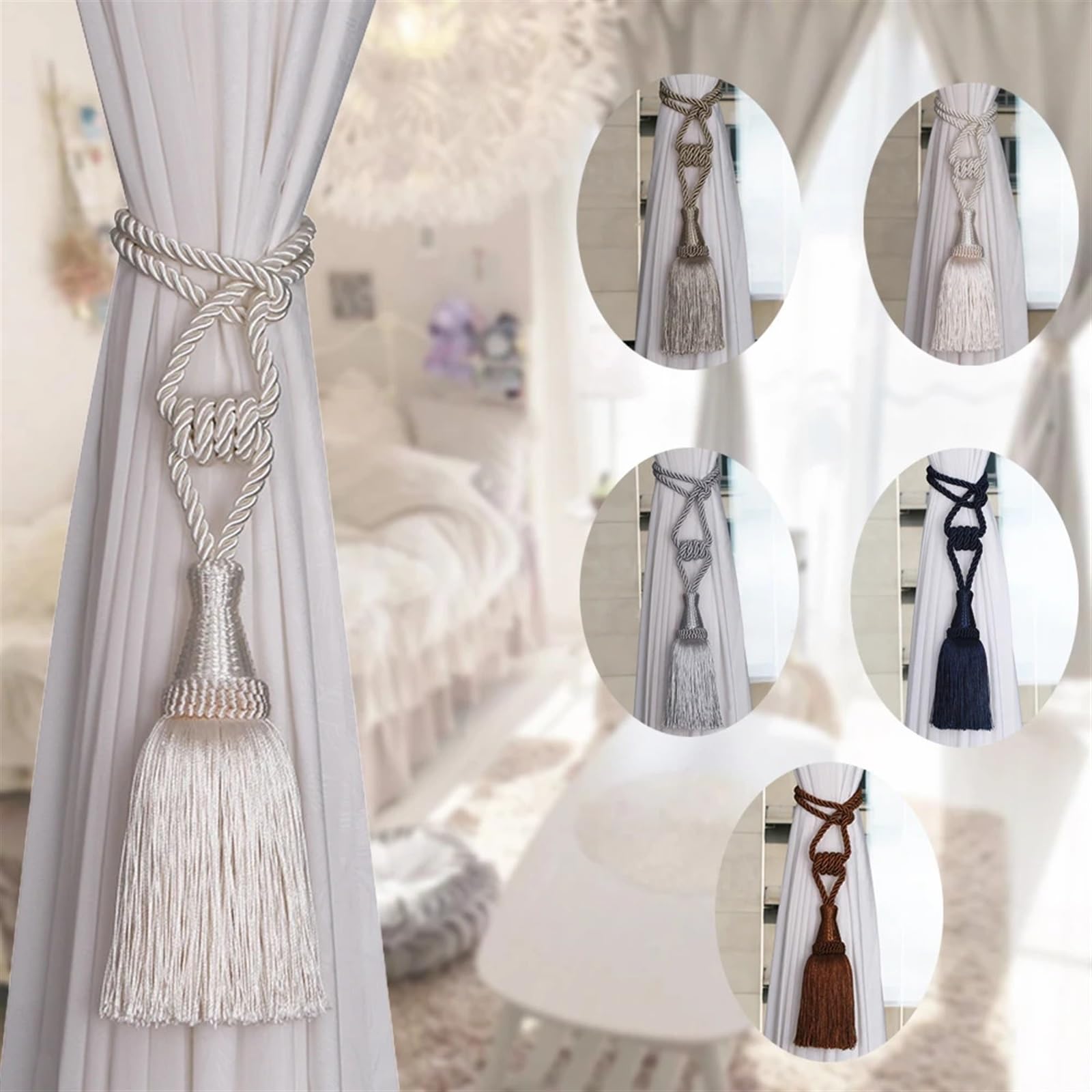 Raffhalter 2PCS Quaste Vorhang Raffhalter Zimmer Zubehör Vorhang Halter Handgemachte Vorhänge Quaste Seil Holdback Wohnkultur(Dark Beige,2PCS