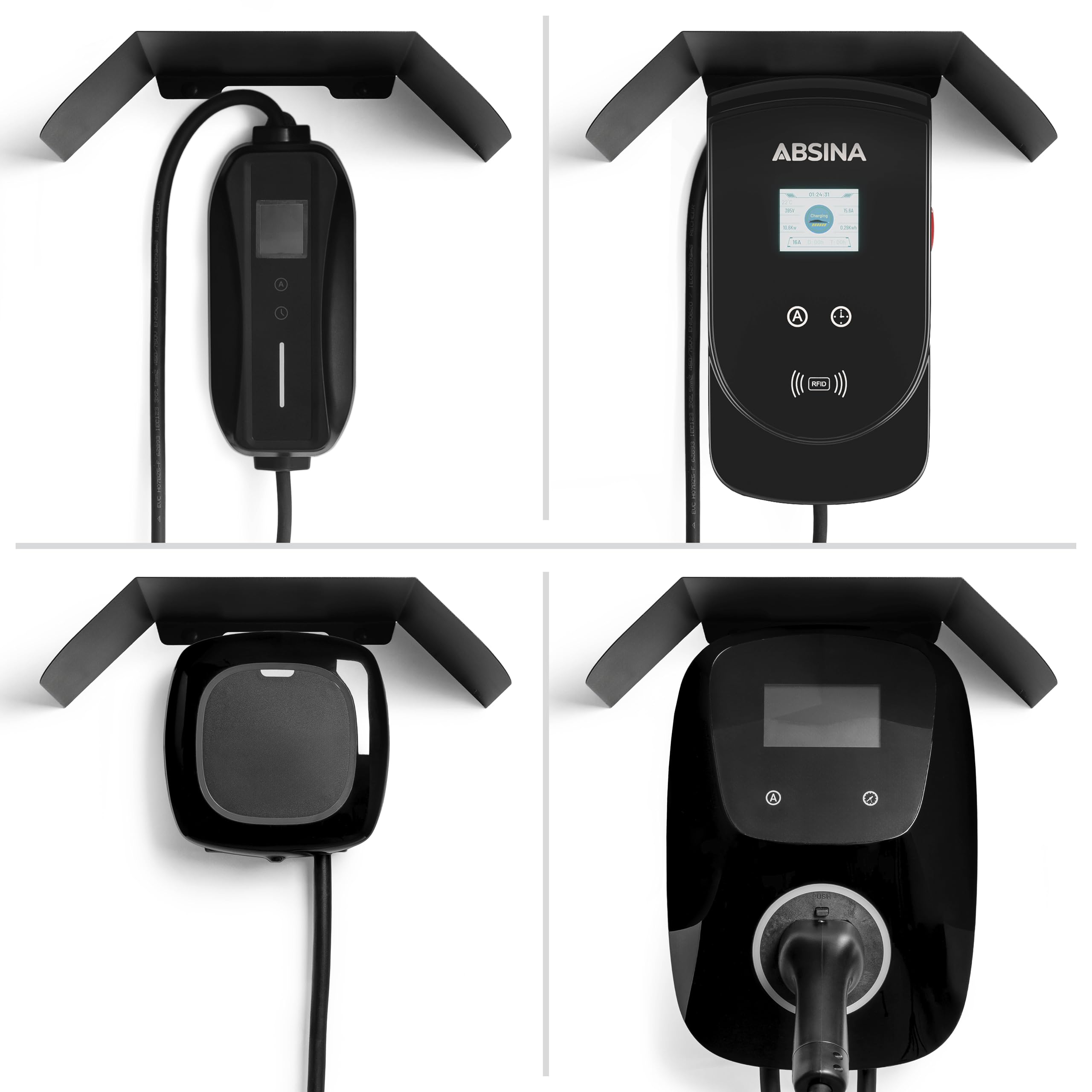 Toit métallique pour chargeur de voiture électrique | Visière/auvent anti-pluie pour point de charge EV extérieur | Toit protecteur contre la pluie Wallbox (Toit, Noir)