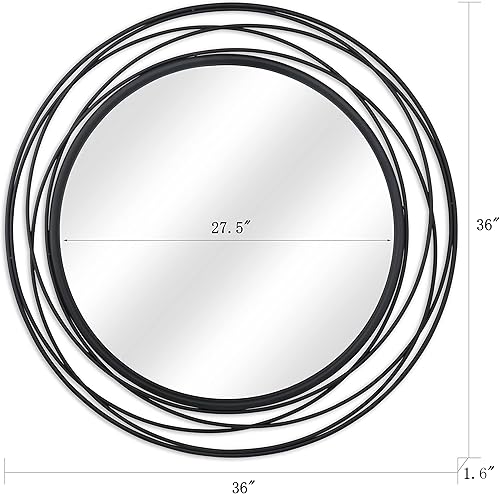 Miniatura 5 de LakeHaven Espejo redondo negro grande de 36 pulgadas, círculo de espejo negro grande, marco de espejo circular negro, espejos redondos para