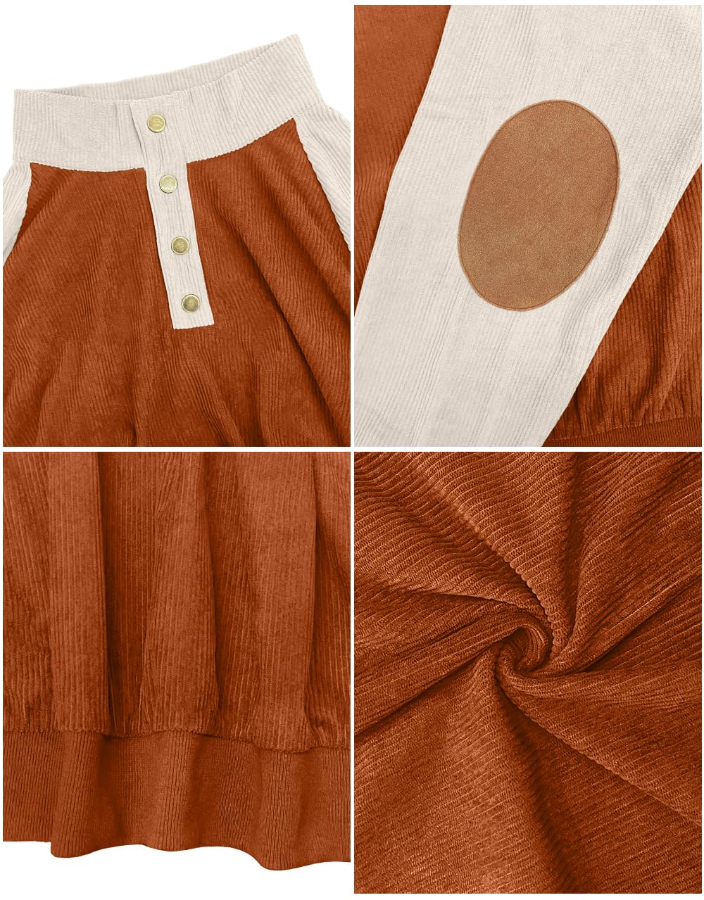 ONLYSTORY Męska bluza sztruksowa na co dzień z długim rękawem stójka 1/4 zapinany na guziki sweter jesienne swetry polo